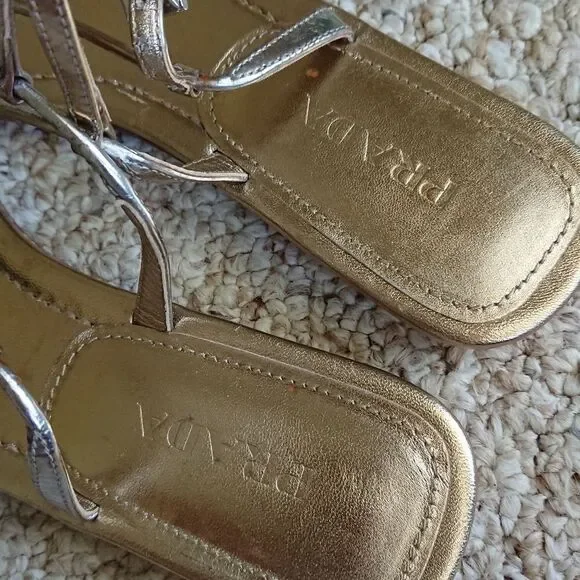 Prada gold metallic thong-strap flat sandals size 9 - Picture 4 of 12